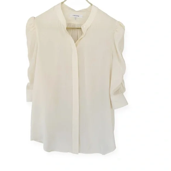 Frame • Shirred Sleeve Silk Button Down Top - Picture 2 of 13
